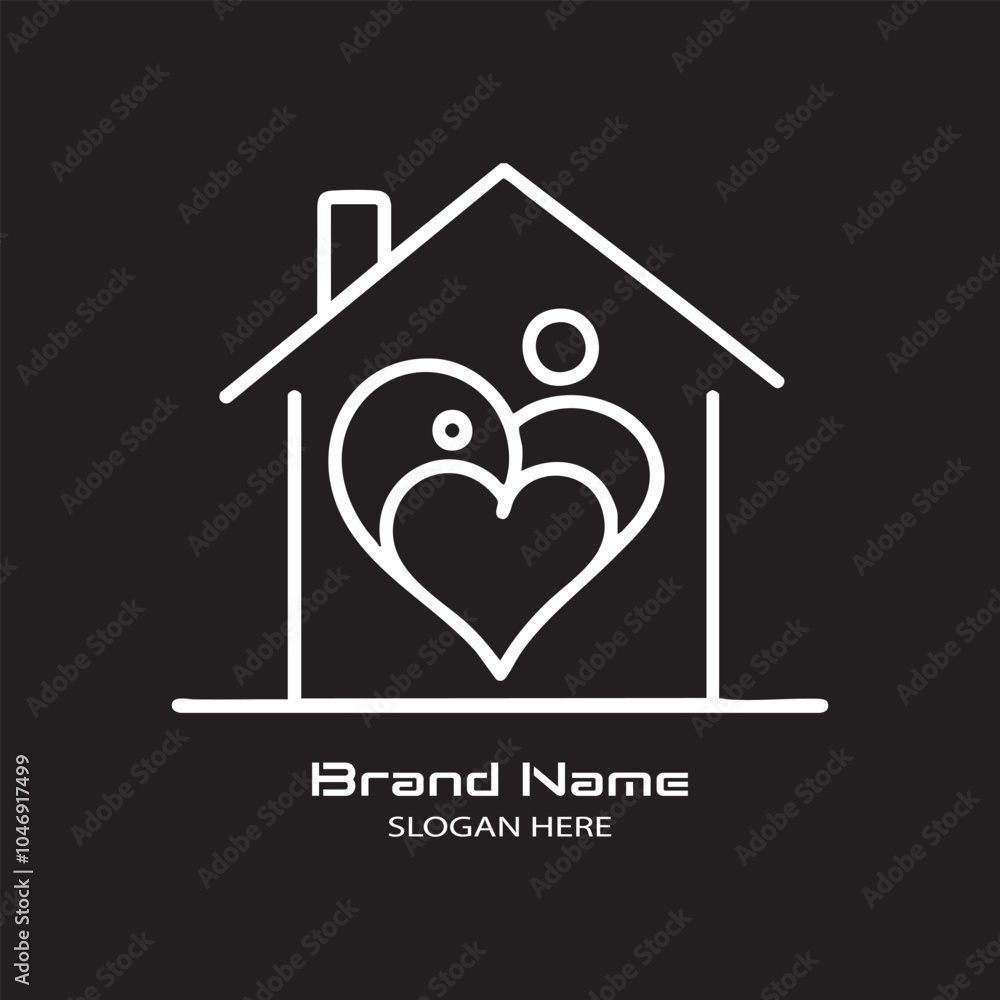 Heart inside house continuous line art , Love and care home vector Heart inside house continuous line art , Love and care home vector