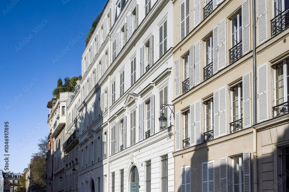 Fototapeta premium Paris, beautiful facades in the 7e arrondissement, rue Saint-Dominique 