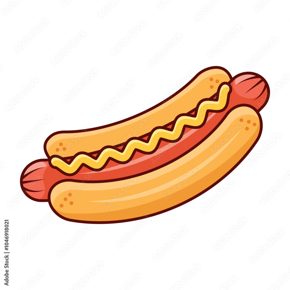 Hotdog icon in flat style. Hot dog fastfood vector illustration on isolated background. Bun with sausage sign business concept. Hotdog icon in flat style. Hot dog fastfood vector illustration on isolated background. Bun with sausage sign business concept.