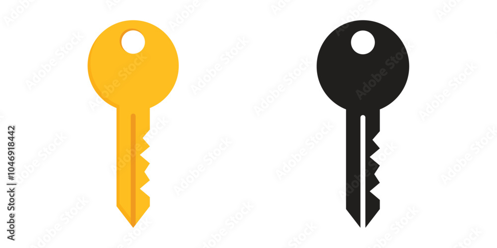 Key icon in flat style. Security vector illustration on isolated background. Door protection sign business concept. Key icon in flat style. Security vector illustration on isolated background. Door protection sign business concept.