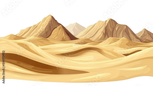 Digital Illustration of Desert Mountains and Sand Dunes, on transparent background photo