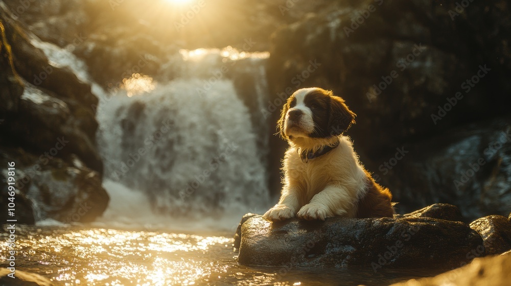 Obraz premium Puppy by Waterfall.
