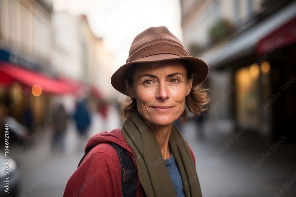 Portrait of a senior woman with hat in a city street. Portrait of a senior woman with hat in a city street.