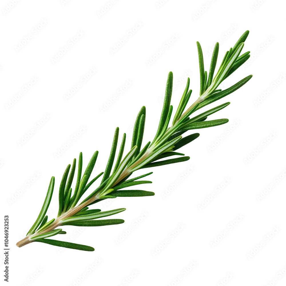 Fresh rosemary herb sprig, on transparent background.