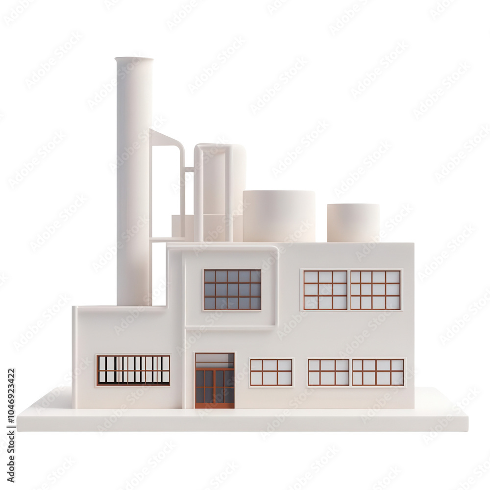 Obraz premium Modern industrial factory building, on transparent background.