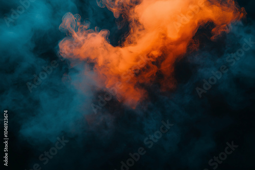 Colorful swirling smoke in a dark ambiance creates an ethereal atmosphere at night. Generative AI