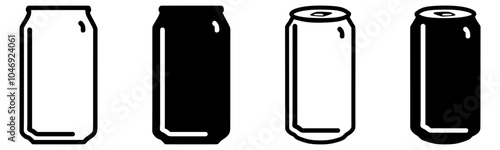 Soda can icon vector in thin line and flat style with editable stroke on white background. Dented soda cans icons set. Beverage, beer and brewing sign and symbol. Vector illustration.