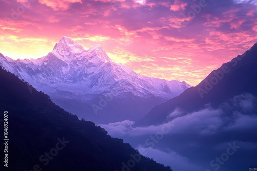 Annapurna Mountains: Dramatic Sunrise over Machapuchere in Nepal Himalayas