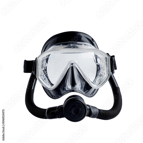 Diving mask with clear lenses and black frame,  on transparent background. photo