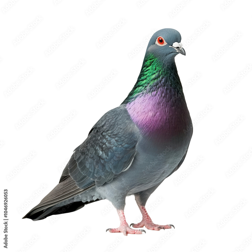 Fototapeta premium Pigeon with colorful plumage, on transparent background.