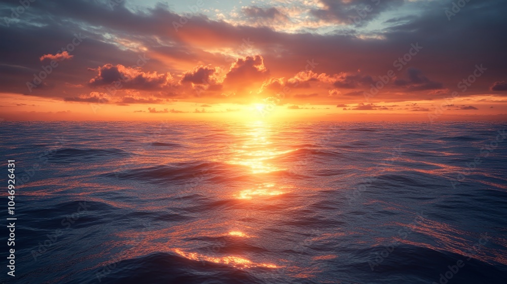 The sun is setting over the ocean, casting a warm glow on the water The sun is setting over the ocean, casting a warm glow on the water