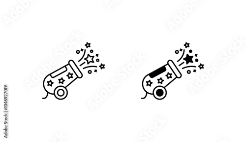 Animated Confetti Cannon icon design with white background stock illustration