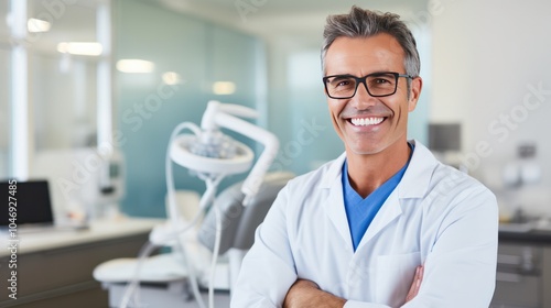 a male doctor giving the widest smile ever seen on stock photo websites,