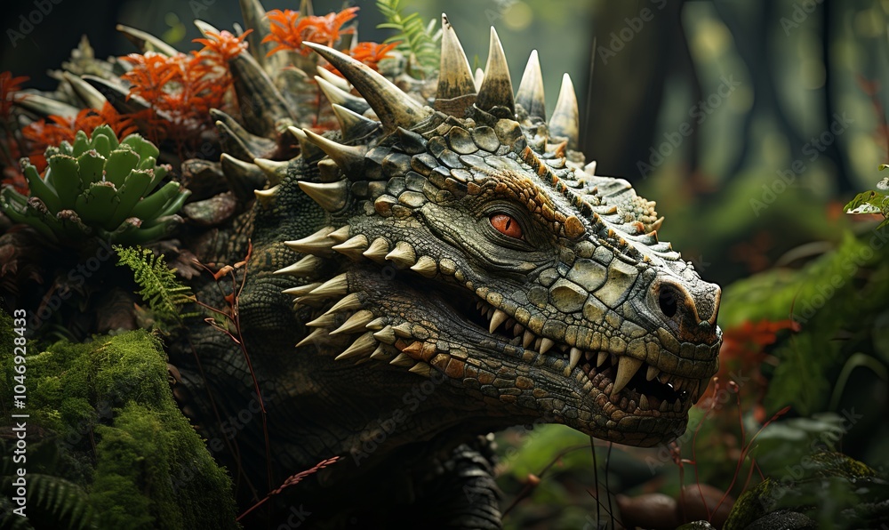 Dinosaur Close-Up in Forest Dinosaur Close-Up in Forest