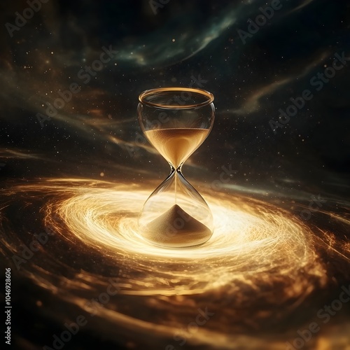 Swirling Vortex of Time   Hourglass Icon Concept in Surreal Cosmic Landscape