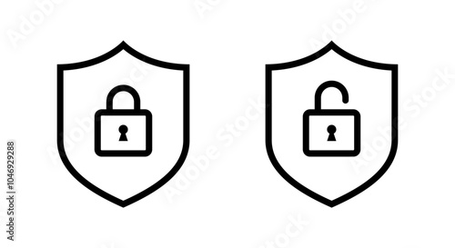 Lock and unlock with shield line icon. Secure guard concept