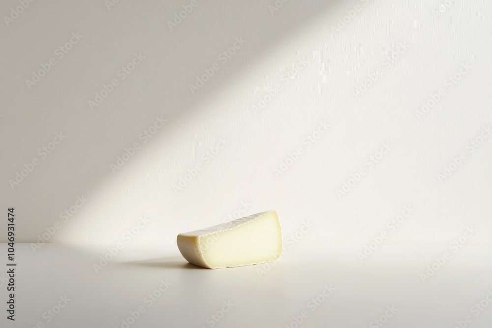 Wedge of Creamy Cheese with Shadow on a White Surface Wedge of Creamy Cheese with Shadow on a White Surface