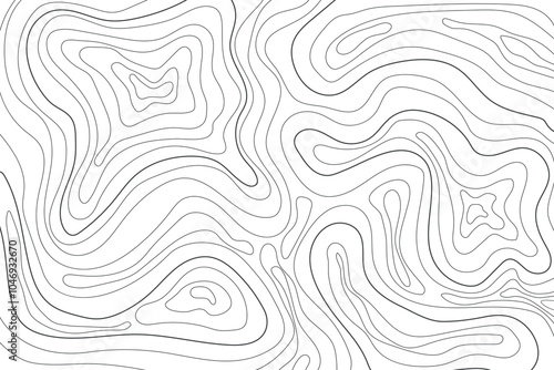 Abstract black and white topographic lines contour map background concept. Topography map art curve landscape elevation drawing vector illustration. Vintage outdoors style geographic striped line art 