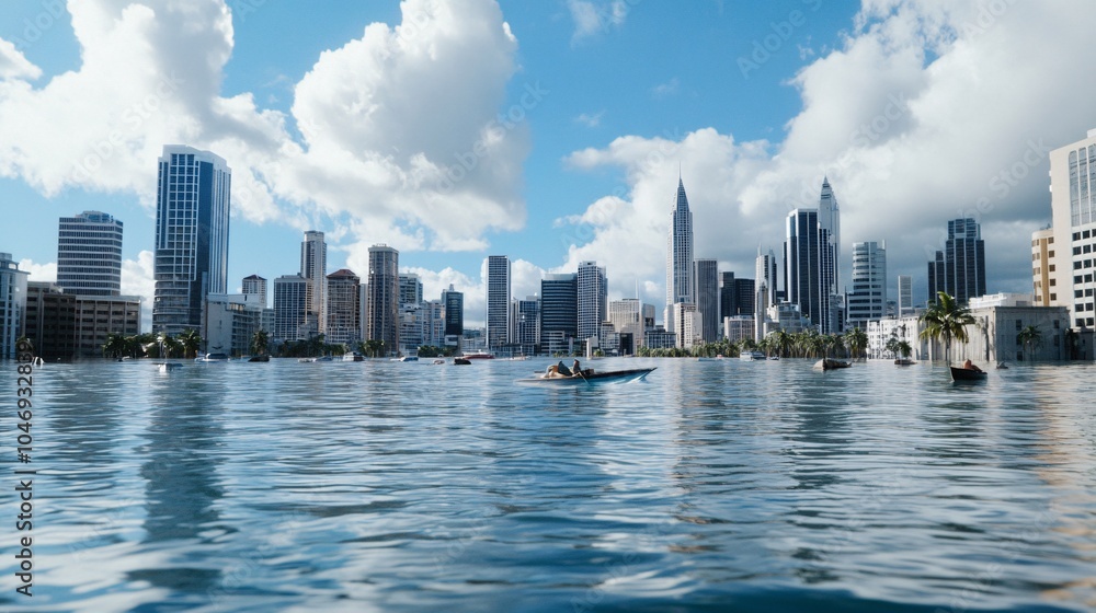 Fototapeta premium Serene City Skyline with Water Reflection in Distance