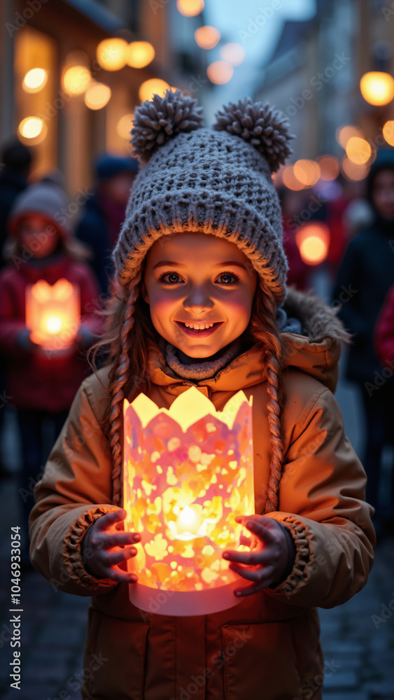 Joyful Preschooler with Homemade Lantern for St. Martin's Day: Capturing Childhood Wonder in German Tradition Joyful Preschooler with Homemade Lantern for St. Martin's Day: Capturing Childhood Wonder in German Tradition