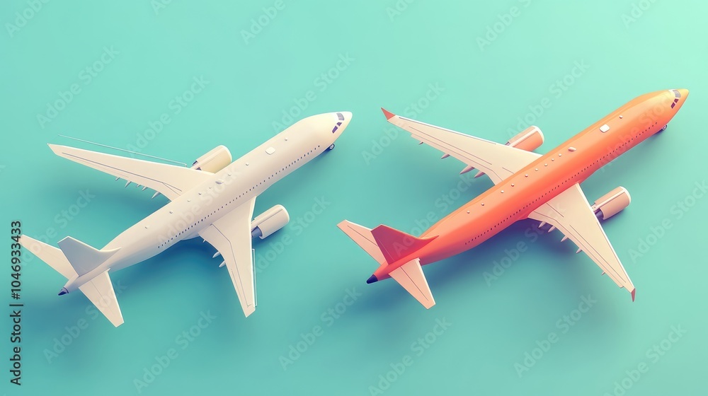 Flat design cargo planes in pastel 3D render, import-export logistics, visualizing air freight transportation Flat design cargo planes in pastel 3D render, import-export logistics, visualizing air freight transportation