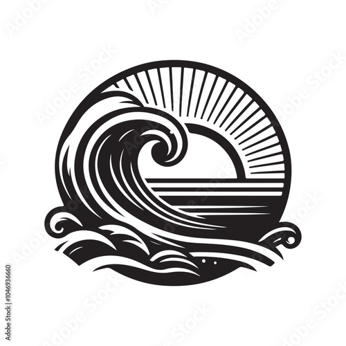 Nostalgic Sea Wave Silhouette Vector Art – Great for Graphic Design