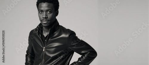 African American man in vibrant colors wearing black leather jacket