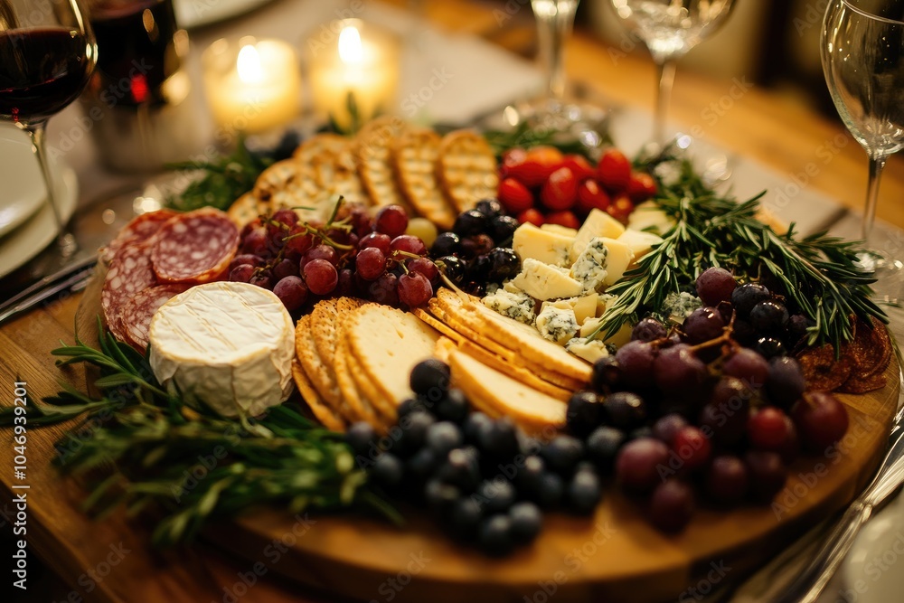 Gourmet Cheese and Fruit Platter with Crackers and Rosemary Gourmet Cheese and Fruit Platter with Crackers and Rosemary