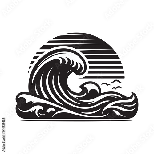 Nostalgic Sea Wave Silhouette Vector Art – Great for Graphic Design