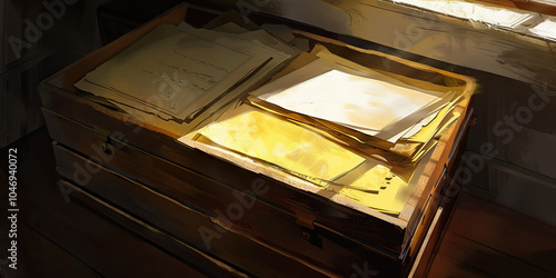 An archival box, filled with yellowed documents and dusty parchment, preserving the precious memories and legacies of a family's past.