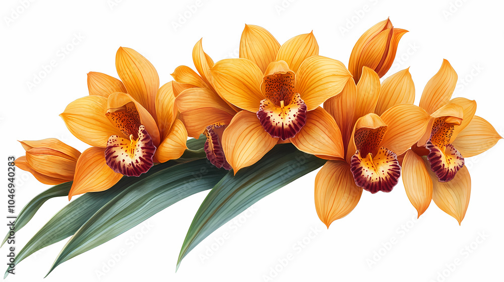 Obraz premium A delicate close-up of a blooming cattleya orchid in a spring garden, showcasing the beauty of nature with its bright petals .