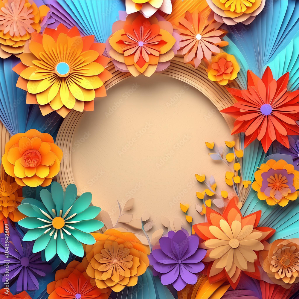 Fototapeta premium Flower frame background with colorful flower and copy space