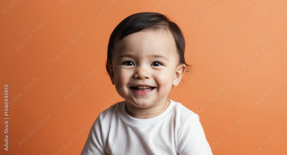 caucasian toddler boy orange background wearing plain white tshirt smiling happy portrait caucasian toddler boy orange background wearing plain white tshirt smiling happy portrait