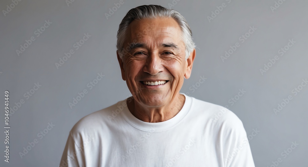 hispanic latino elderly man black background wearing plain white tshirt smiling happy portrait hispanic latino elderly man black background wearing plain white tshirt smiling happy portrait