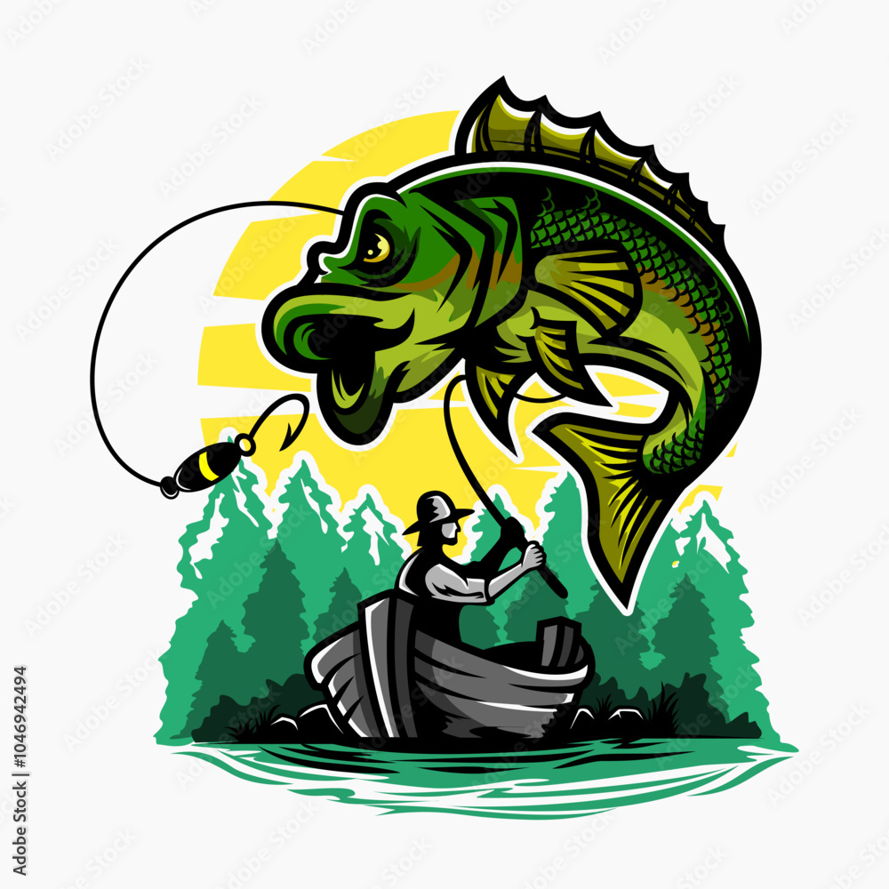 Fototapeta premium fisherman catch big fish illustration