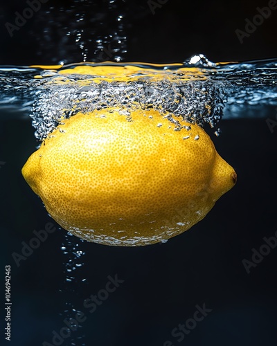 A lemon soaked in water, fresh lemon submerged in water, and juicy lemon floating in a water tank with splashing water.	