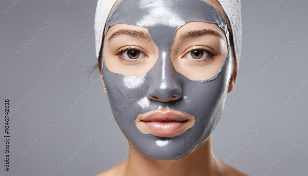 Close-Up of Gray Peel-Off Gel Mask Texture Spa Woman. Close-Up of Gray Peel-Off Gel Mask Texture Spa Woman.