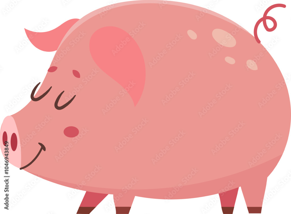 Cartoon illustration of a cute pink pig walking happily, isolated on a white background, perfect for childrens books, educational materials, or any project needing a touch of farmyard charm Cartoon illustration of a cute pink pig walking happily, isolated on a white background, perfect for childrens books, educational materials, or any project needing a touch of farmyard charm