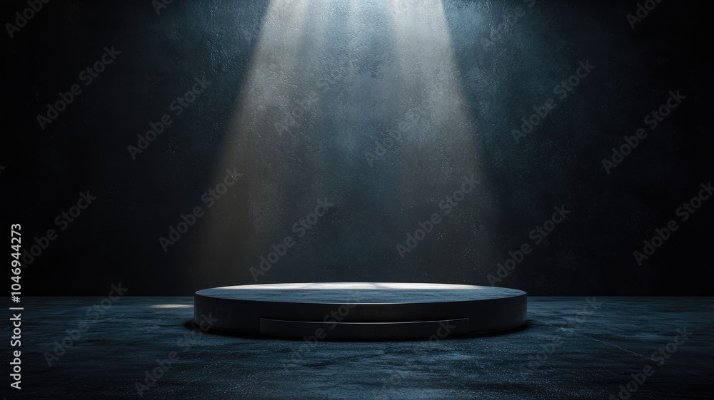 Dark Concrete Platform Illuminated by Spotlights Dark Concrete Platform Illuminated by Spotlights