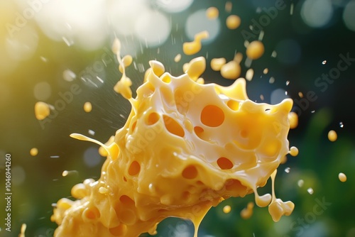 A Cheese Explosion in Mid-Air with Steam and Splashing Milk photo