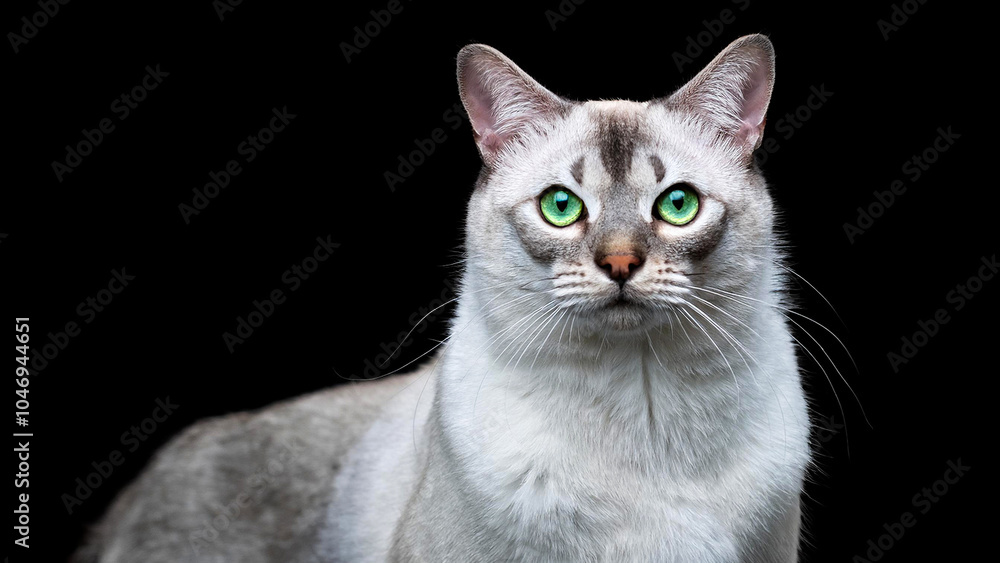 Obraz premium Portrait of a Burmilla cat on a black background.
