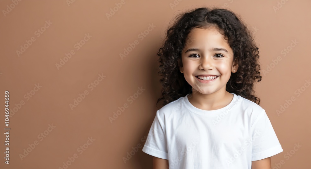hispanic latino kid girl brown background wearing plain white tshirt smiling happy portrait hispanic latino kid girl brown background wearing plain white tshirt smiling happy portrait