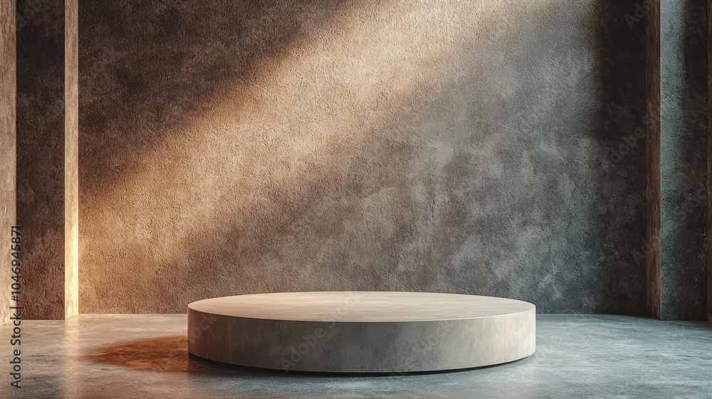 Concrete Platform in Minimalist Room with Warm Lighting Concrete Platform in Minimalist Room with Warm Lighting