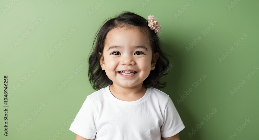 hispanic latino toddler girl green background wearing plain white tshirt smiling happy portrait hispanic latino toddler girl green background wearing plain white tshirt smiling happy portrait