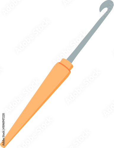 Crochet hook and colorful yarn tool for DIY and craft activities. Hand element for various creative projects. Flat cartoon graphic style, suitable hobby illustrations graphic design.