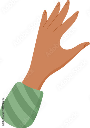 Hand with green sleeve showing activity of craft for children in workshop. Creative concept of DIY and playful exploration, flat and doodle style, suitable for educational materials or children's