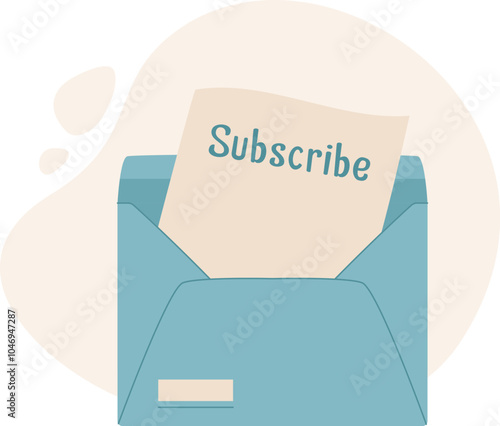 Flat envelope with subscribe message inside. Creative mail and message for communication. Concept of correspondence and delivery, suitable for marketing email campaigns.