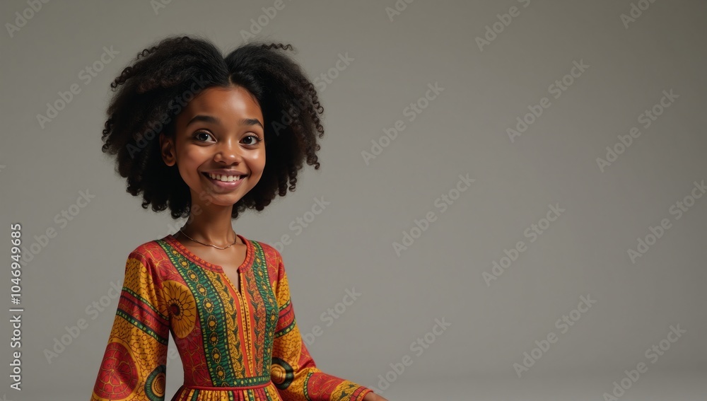 An animated African American witch in a friendly setting with a solid background and ample space for additional elements An animated African American witch in a friendly setting with a solid background and ample space for additional elements