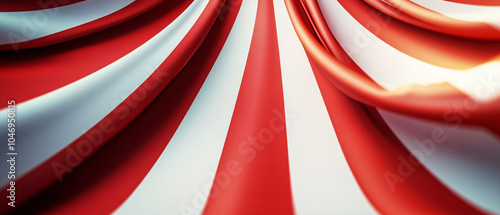 Red and White Striped Fabric Draped in Abstract Pattern