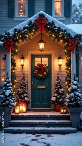 Enchanting Holiday Porch: Festive Decor for Christmas Marketing, Greeting Cards, and Home Décor Inspiration